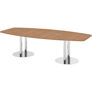 4032062147498 - HAMMERBACHER Konferenztisch KT28S nussbaum Tonnenform Rundrohr chrom 2800 x 850 - 1300 x 740 cm