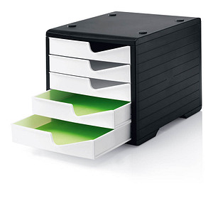 7612176077255 - Schubladenbox styro® styroswing 5 Schübe Auszugsperre & Griffmulde stapelbar B 270 x T 340 x H 255 mm Polystyrol schwarz-weiß 7612176077255 - Schubladenbox styro® styroswing 5 Schübe Auszugsperre & Griffmulde stapelbar B 270 x T 340 x H 255 mm Polystyrol schwarz-weiß