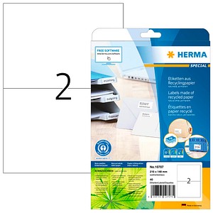 4008705107075 - HERMA Etiketten Recyclingpapier A4 210x148mm weiß VE=20 Blatt 40 Stück
