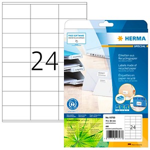 4008705107037 - HERMA Etiketten Recyclingpapier A4 70x36mm weiß VE=20 Blatt 480 Stück 4008705107037 - HERMA Etiketten Recyclingpapier A4 70x36mm weiß VE=20 Blatt 480 Stück