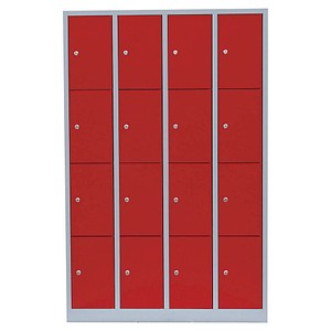 4061815518162 - Schließfachschrank 520444 Metall 4 Abteile mit 16 Fächern abschließbar 117x180cm (BxH) rot 4061815518162 LÜLLMANN 4061815518162 - Schließfachschrank 520444 Metall 4 Abteile mit 16 Fächern abschließbar 117x180cm (BxH) rot 4061815518162 LÜLLMANN