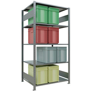 4004514281296 - Schulte Lagertechnik Fachbodenregal MULTIplus150 Steck-Grundregal B 1000 x T 800 x H 2000 mm 5 Ebenen bis 1300 kg verzinkt