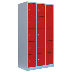 4061815518506 - Schließfachschrank feuerrot lichtgrau 520534 15 Schließfächer 885 x 500 x 1800 cm 4061815518506 LÜLLMANN 4061815518506 - Schließfachschrank feuerrot lichtgrau 520534 15 Schließfächer 885 x 500 x 1800 cm 4061815518506 LÜLLMANN