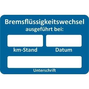 4052301105041 - Aufkleber Bremsflüssigkeitswechsel ausgeführt blau weiß 250 St