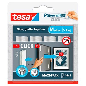 4063565401305 - tesa® Powerstrips CLICK MEDIUM 54 kg 16 x 2 Streifen Multipack selbstklebend für Wandbefestigung