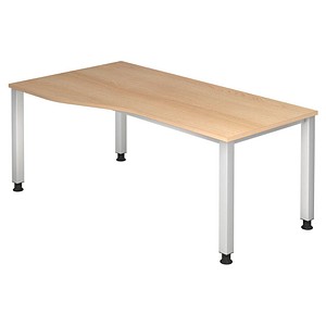 4032062165171 - HAMMERBACHER Akandia höhenverstellbarer Schreibtisch eiche L-Form 5-Fuß-Gestell silber 2000 x 800 1200 cm