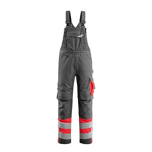 5711074291120 - MASCOT® unisex Warnschutz-Latzhose Sunderland dunkelanthrazit rot Größe 58