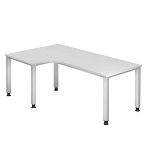 HAMMERBACHER Akandia höhenverstellbarer Schreibtisch weiß L-Form, 5-Fuß-Gestell silber 200,0 x 80,0/120,0 cm
