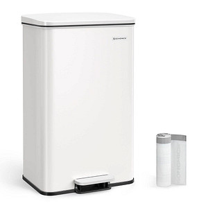 0194343187655 - Mülleimer Küche 40 Liter Abfalleimer großer Tretmülleimer mit Deckel - weiß - Songmics