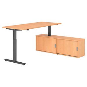 4032062334157 - VXMST19SB elektrisch höhenverstellbarer Schreibtisch buche rechteckig T-Fuß-Gestell grau 1800 x 800 cm