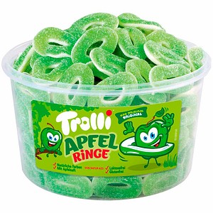 Trolli Fruchtgummi APFELRINGE, 150er Runddose