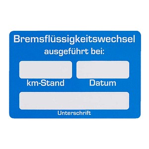 4052301105041 - Aufkleber Bremsflüssigkeitswechsel ausgeführt blau weiß 250 St