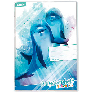 Häfft® Verlag Hausaufgabenheft Farbenfroh Delfine liniert A5 ohne Rand, 96 Blatt
