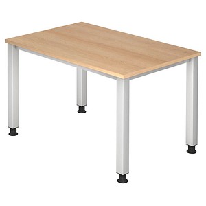 HAMMERBACHER Akandia höhenverstellbarer Schreibtisch eiche rechteckig, 4-Fuß-Gestell silber 120,0 x 80,0 cm