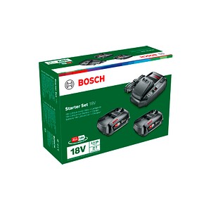 BOSCH Home & Garden Werkzeugakkus mit Ladegerät Starter-Set 18V Li-Ion 2x 2,5 Ah