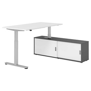4032062329290 - VXMST16SB elektrisch höhenverstellbarer Schreibtisch weiß rechteckig T-Fuß-Gestell silber 1600 x 800 cm