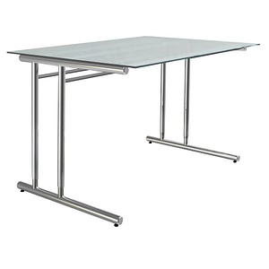 Kerkmann Schreibtisch Artine, manuell höhenverstellbar, 68-82cm (H), 120x80cm (BxT), rechteckig, Milchglas / chrom 4044917434097 Kerkmann