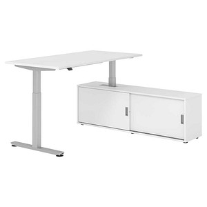 4032062329245 - VXMST16SB elektrisch höhenverstellbarer Schreibtisch weiß rechteckig T-Fuß-Gestell silber 1600 x 800 cm