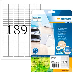 4008705107006 - HERMA Etiketten Recyclingpapier A4 254x10mm weiß VE=20 Blatt 3780 Stü