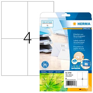 4008705107068 - HERMA Etiketten Recyclingpapier A4 105x148mm weiß VE=20 Blatt 80 Stück