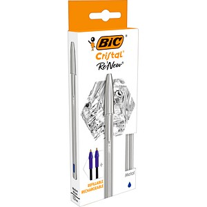 3086123640139 - BIC Cristal ReNew Metall Kugelschreiber Blau Mittel 032 mm Nachfüllbar 3 Stück