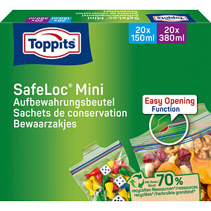 4008871200860 - Toppits® Mini Zip-Verschluss Beutel Allzweckbeutel Wiederverschließbare Allzweck-Beutel in 2 Größen 1 Packung = 20 x 150 ml + 20 x 380 ml = 40 Beutel