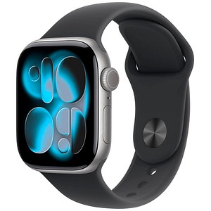 0195950619638 - Apple Watch Series 11 GPS + Cellular 42mm Space Grau Aluminium Case mit schwarzem Sport Band - S M