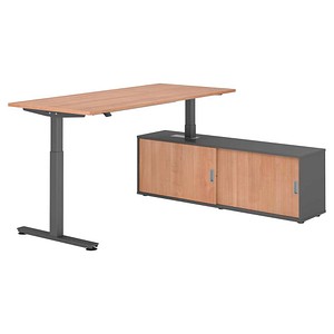 4032062334249 - VXMST19SB elektrisch höhenverstellbarer Schreibtisch nussbaum rechteckig T-Fuß-Gestell grau 1800 x 800 cm