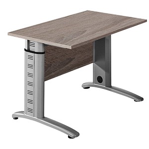 4260637312877 - Amatis höhenverstellbarer Schreibtisch trüffeleiche rechteckig C-Fuß-Gestell silber 900 x 650 cm