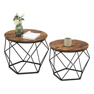 0194343010885 - Vasagle Couchtisch rund 2er Set Wohnzimmertisch Beistelltisch Vintage-Flair abnehmbare Tischplatte für Wohnzimmer vintagebraun-schwarz 0194343010885 - Vasagle Couchtisch rund 2er Set Wohnzimmertisch Beistelltisch Vintage-Flair abnehmbare Tischplatte für Wohnzimmer vintagebraun-schwarz