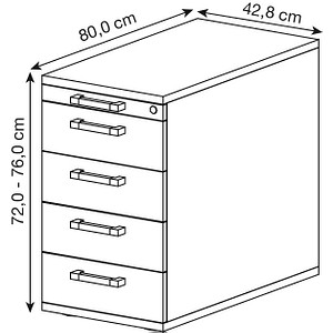 4032062122129 - Standcontainer TARVIS 1 Utensilienauszug abschließbar 4 Schübe B 428 x T 800 x H 720-760 mm Ahorn-Dekor 4032062122129 - Standcontainer TARVIS 1 Utensilienauszug abschließbar 4 Schübe B 428 x T 800 x H 720-760 mm Ahorn-Dekor