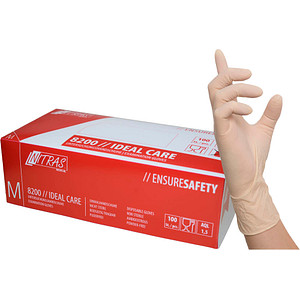 4059904089655 - NITRAS IDEAL CARE Latex Einmalhandschuhe naturfarben Unsteril Rollrand puderfrei beidseitig tragbar 1 Packung = 100 Stück Größe M