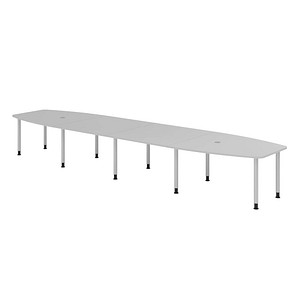 4032062316269 - HAMMERBACHER Konferenztisch KT52C lichtgrau Tonnenform Rundrohr silber 5200 x 850 - 1300 x 720 - 740 cm