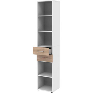 4059484217691 - Home Office Kombiregal TEMPIO aus Holz 2 Einschübe 6 OH B 400 x T 330 x H 2130 mm weiß Sonoma Eiche