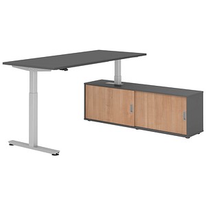 4032062329504 - VXMST19SB elektrisch höhenverstellbarer Schreibtisch grafit rechteckig T-Fuß-Gestell silber 1800 x 800 cm