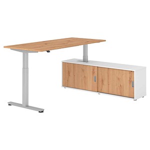 4032062329443 - VXMST19SB elektrisch höhenverstellbarer Schreibtisch asteiche rechteckig T-Fuß-Gestell silber 1800 x 800 cm