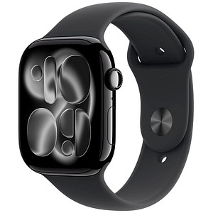 0195950631838 - Apple Watch Series 11 GPS 46mm Diamantschwarz Aluminium Case mit schwarzem Sport Band - M L