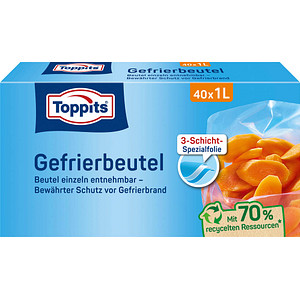 4008871208040 - Toppits® Gefrierbeutel Standboden Mit Standboden für einfaches Befüllen Fassungsvermögen 1 Liter 1 Packung = 40 Stück