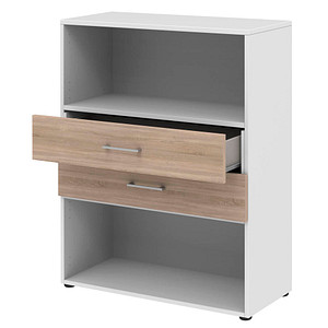 4059484218384 - Home Office Kombiregal TEMPIO aus Holz 2 Einschübe 3 OH B 800 x T 340 x H 1070 mm weiß Sonoma Eiche