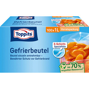 4008871208118 - Toppits® Gefrierbeutel Standboden Vorratspack Mit Standboden für einfaches Befüllen Fassungsvermögen 1 Liter 1 Packung = 100 Stück