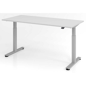 4032062153871 - Schreibtisch ULM elektrisch höhenverstellbar Rechteck T-Fuß B 1800 x T 800 x H 720-1190 mm lichtgrau alusilber + Kabelwanne
