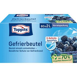 4008871208125 - Toppits® Gefrierbeutel Standboden Vorratspack Mit Standboden für einfaches Befüllen Fassungsvermögen 2 Liter 1 Packung = 80 Stück 4008871208125 - Toppits® Gefrierbeutel Standboden Vorratspack Mit Standboden für einfaches Befüllen Fassungsvermögen 2 Liter 1 Packung = 80 Stück