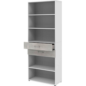 4059484218216 - Home Office Kombiregal TEMPIO aus Holz 2 Einschübe 6 OH B 800 x T 330 x H 2130 mm weiß Beton 4059484218216 - Home Office Kombiregal TEMPIO aus Holz 2 Einschübe 6 OH B 800 x T 330 x H 2130 mm weiß Beton