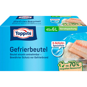 4008871208149 - Toppits® Gefrierbeutel Standboden Vorratspack Mit Standboden für einfaches Befüllen Fassungsvermögen 6 Liter 1 Packung = 45 Stück