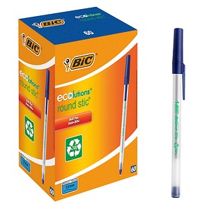 BIC Kugelschreiber Round Stic ECOlutions transparent, Schreibfarbe: blau, 60 St.