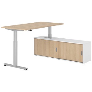 4032062329252 - VXMST16SB elektrisch höhenverstellbarer Schreibtisch eiche rechteckig T-Fuß-Gestell silber 1600 x 800 cm