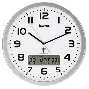 hama Funkwanduhr Extra weiß silber Kunststoff, Ø 29,5 cm