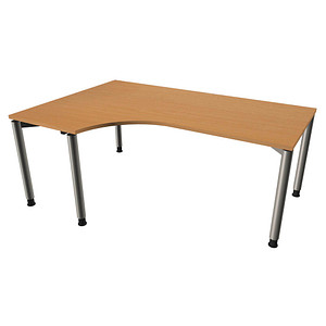 4260267326237 - fm Sidney höhenverstellbarer Schreibtisch buche C-Form 4-Fuß-Gestell silber 1800 x 800 1200 cm