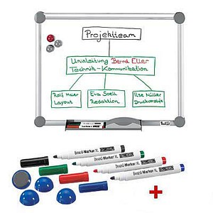 AKTION: MAUL Whiteboard 2000 MAULpro 90,0 x 60,0 cm emaillierter Stahl + GRATIS 4 Boardmarker farbsortiert und 4 Kugelmagnete blau AKTION: MAUL Whiteboard 2000 MAULpro 90,0 x 60,0 cm emaillierter Stahl + GRATIS 4 Boardmarker farbsortiert und 4 Kugelmagnete blau