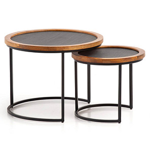 4251757712739 - Couchtisch 2er Set Rund Holz   Steinoptik Wohnzimmertisch Satztisch